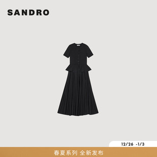 新款 假两件修身 女装 时尚 针织百褶纹理连衣裙 法式 SANDRO2026春季