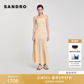 SANDRO秋冬女装 吊带针织连衣裙 拼接镂空花纹长款 法式 优雅气质修身