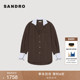 末6折SANDRO2025秋冬新款 女装 棉质撞色拼接落肩袖 季 细格纹衬衫