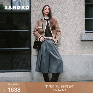 末6折SANDRO博主同款 休闲短裤 2025秋冬新款 高腰松紧阔腿裤 女装 季