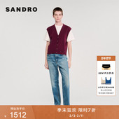 套头针织衫 季 法式 绵羊毛假两件短款 末7折SANDRO2025秋冬新款 女装