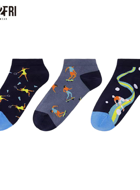 mon2fri情侣男女袜子创意运动风格棉袜浅口短船袜潮流彩色学生袜