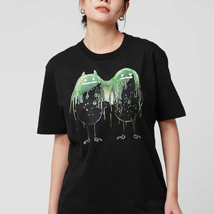 日系小众BS影子先生万圣节搞怪亲子tee纯棉t恤女短袖夏季休闲上衣