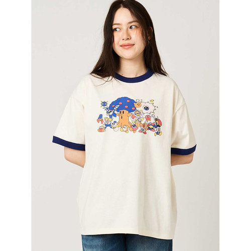 E2065中性直身日系小众噗噗噗帝国可爱卡通撞色纯棉t恤女上衣tee