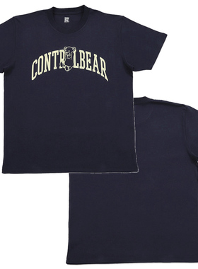 日单control bear拔头熊夜光字母印花黑色t恤女短袖休闲圆领上衣