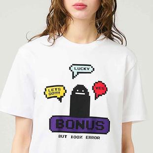 日系小众影子先生复古游戏重磅纯棉t恤女短袖夏季圆领亲子装上衣