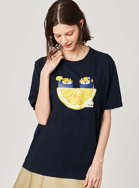 E2161中性直身款亲子短袖T恤日系小众两小只柠檬夏季女装上衣tee