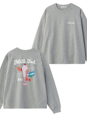日系小众可爱MILKSHAKE重磅纯棉t恤女长袖春圆领外穿内搭上衣tee