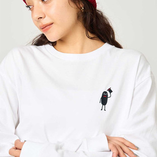 日系小众影子先生绅士刺绣小logo纯棉t恤女长袖休闲春秋外穿上衣