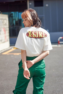 日单xgirl椭圆豹纹尊前后印花重磅纯棉t恤女短袖百搭圆领夏季上衣