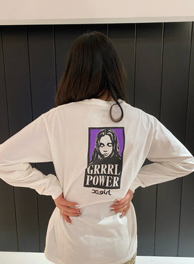日系小众xg女权GRRRL POWERt恤女宽松显瘦纯棉百搭外穿长袖打底衫