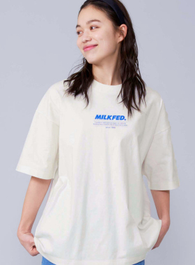 E1392日系小众milk slanted logo印花字母短袖t恤女宽松显瘦夏tee