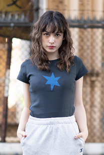 日系小众xgirl六芒星图案印花修身短袖t恤女纯棉修身圆领休闲小衫