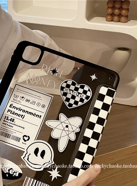 ins棋盘格适用ipad保护套磁吸2021款pro平板带笔槽11英寸黑色潮韩