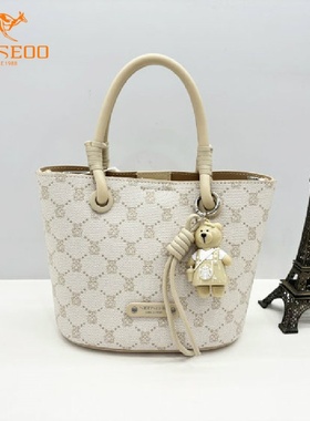 SEOSEOO九州袋鼠女包正品2025新款时尚印花手提包水桶包斜挎78623