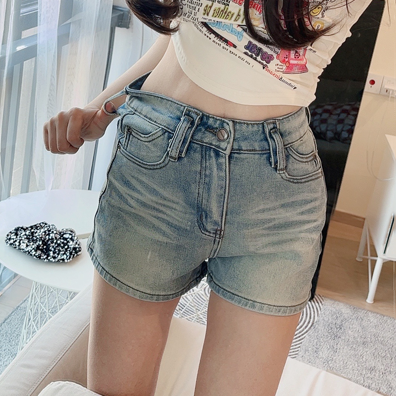 欧美辣妹弹力包臀提裤牛仔短裤女夏美式性感弹力高腰显瘦热裤子潮