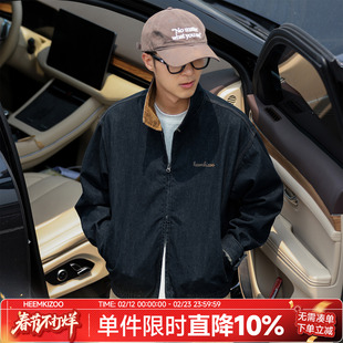 嘿马七作美式复古春秋男士牛仔宽松休闲外套刺绣翻领工装夹克潮牌