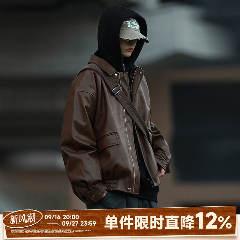 嘿马七作日系翻领皮衣外套图片