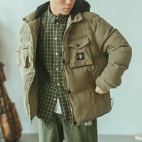 Hummer Nhật Bản retro mùa thu và mùa đông nam màu trùm đầu áo khoác cotton thủy triều thương hiệu dụng cụ giản dị áo khoác lỏng lẻo - Bông áo khoác jean