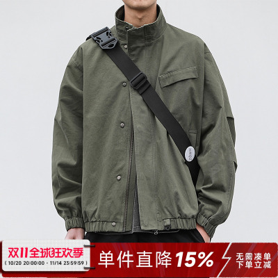 嘿马七作立领工装外套春秋款