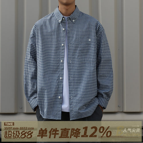 嘿马七作日系复古格纹衬衫男外套