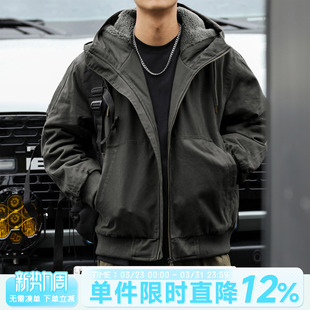 保暖宽松夹克棉衣舒适褂子 做旧连帽外套男士 嘿马七作美式 复古冬季