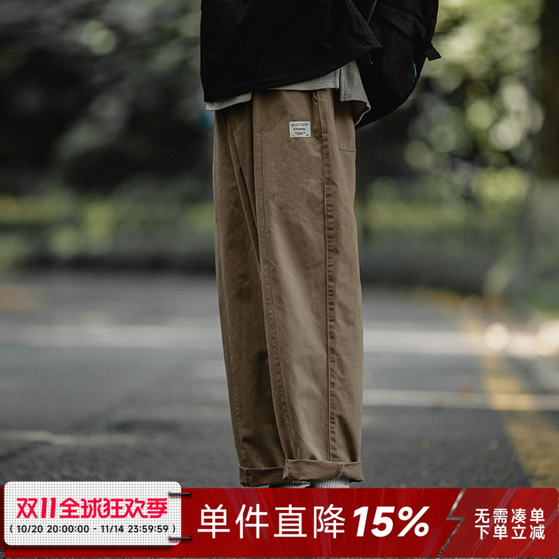 嘿马七作日系复古春秋款男生户外工装长裤宽松直筒裤休闲裤子潮牌