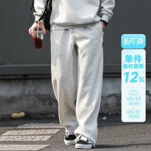 350g重磅嘿马七作日系复古春秋男生休闲直筒卫裤 分割设计运动长裤