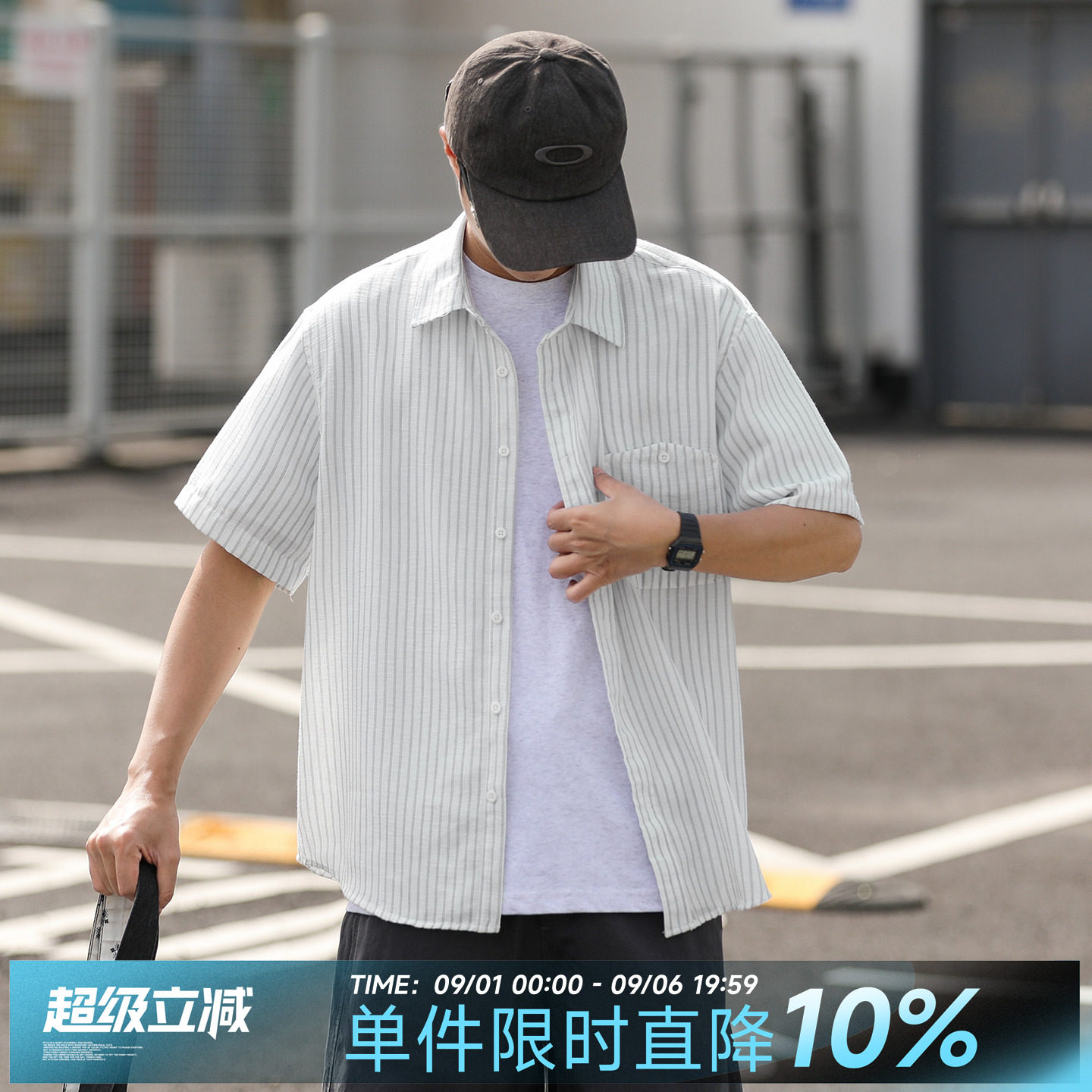 日系夏季新款竖条纹短袖衬衫薄款外套休闲宽松半袖衬衣男款上衣潮图片