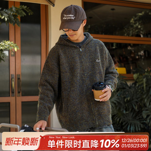 嘿马七作日系复古秋针织开衫 拉链绣花毛衣潮男宽松休闲慵懒风外套