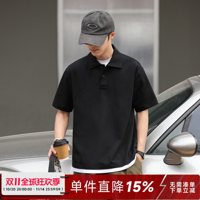 230g嘿马七作美式复古撞色假两件夏季男士polo衫潮牌宽松休闲短袖