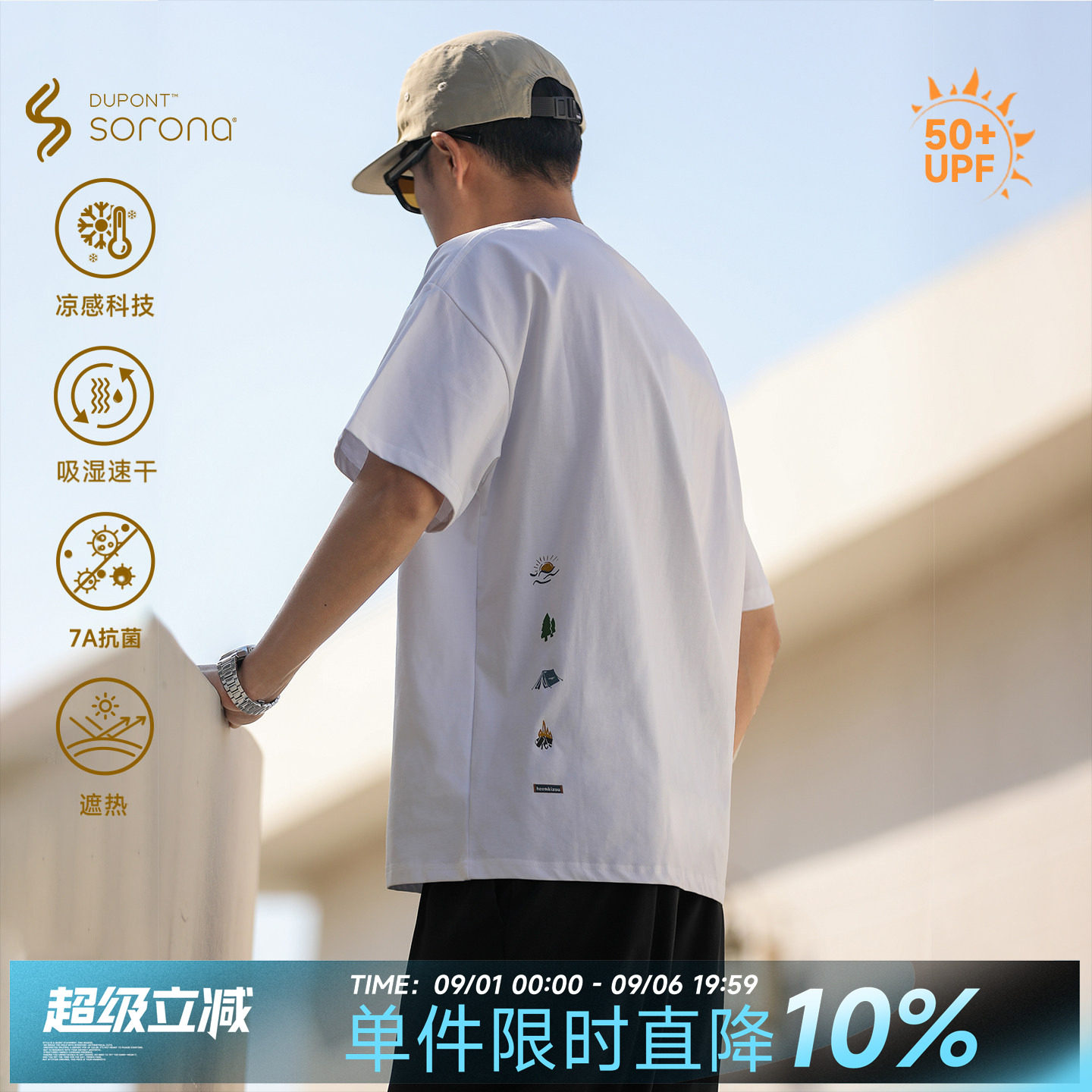 250g嘿马七作凉感速干印花短袖男图片