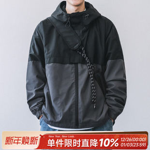 嘿马七作日系复古春秋男女款 夹克外套潮牌 户外情侣连帽冲锋衣工装