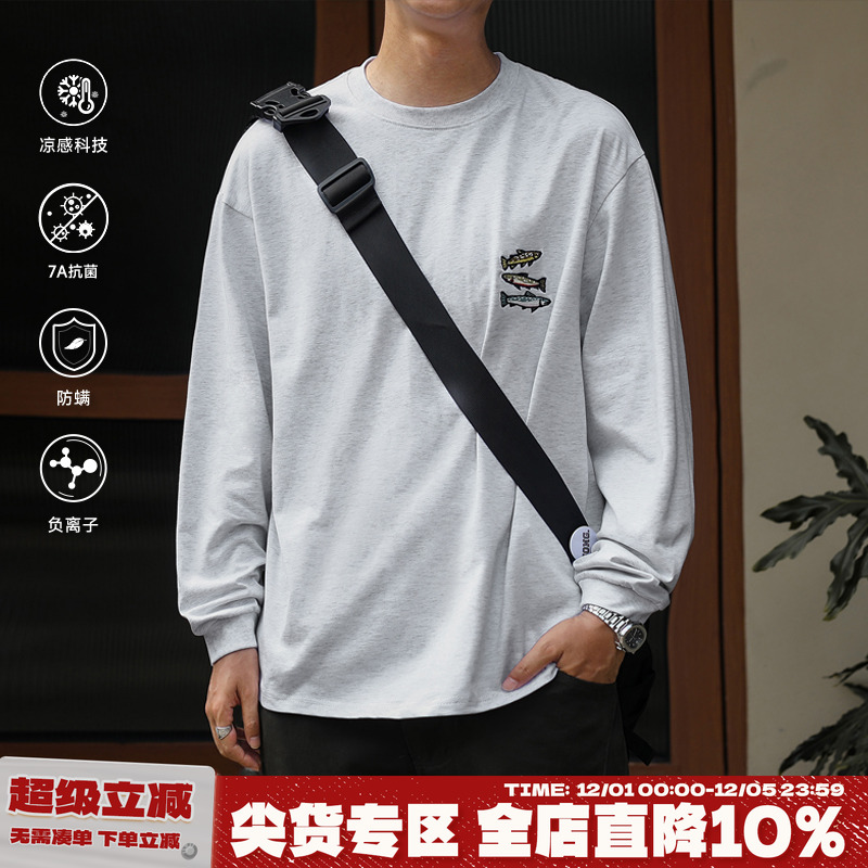 嘿马七作小鱼刺长袖T恤男上衣潮