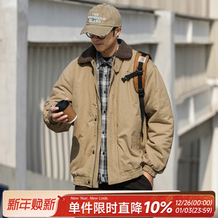 加厚嘿马七作日系复古冬季男款休闲翻领水洗棉服夹克棉衣外套潮牌