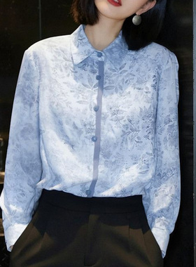 长袖衬衫女2026春季新款韩版时尚宽松翻领衬衣设计感印花洋气上衣