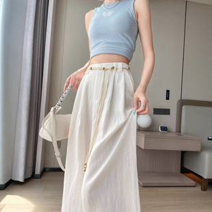 休闲自然风肌理纹高腰显瘦百搭长裤 专柜白色垂感阔腿裤 女2026夏季