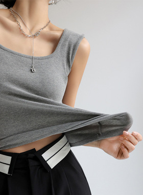 抖音爆款打底内搭方领小背心女无袖坎肩春秋夏季外穿吊带修身上衣