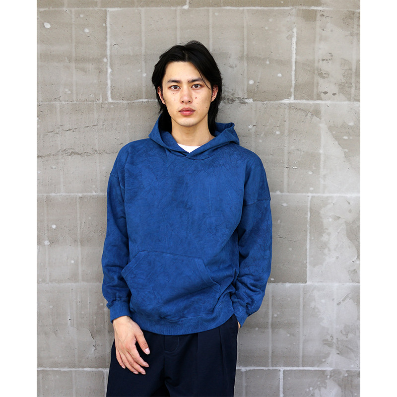 市井蓝染手工古法植物染卫衣全棉针织扎染帽衫蓝色