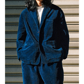 市井蓝染手工植物染重磅超级灯芯绒休闲西装 宽松西服便装 保暖外套