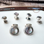 现货英国Tateossian七彩黑贝母925银 男袖 扣纽扣套件商务生日礼物