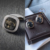 商务生日礼物 现货英国TateossianRT 扣 限量925银 男士 铁矿岩石袖