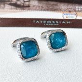 男士 扣 商务生日礼物 RT磷灰石925银蓝宝石袖 现货英国Tateossian