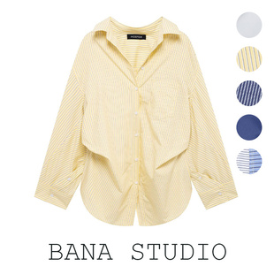 BANA西班牙外贸出口宽松大码褶皱条纹长袖衬衣衬衫上衣女春秋新款