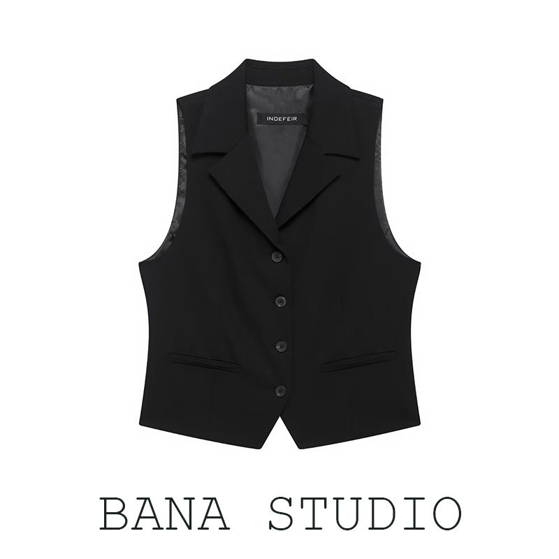 黑色收腰短款西装马甲女外穿背心