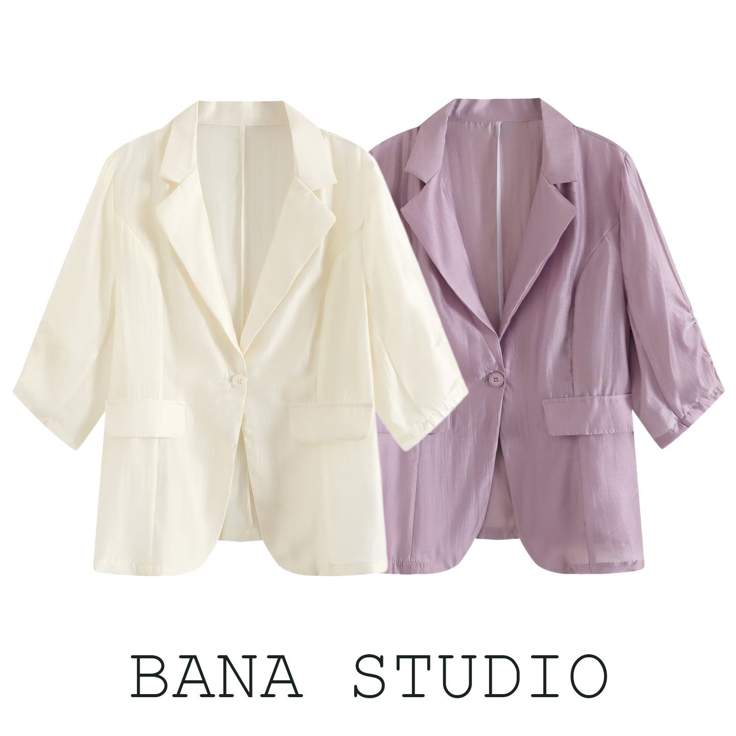 BANA外贸出口宽松轻薄透视珠光七分袖小西服防晒外套薄款夏季西装