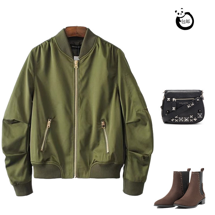 欧美欧洲大码女装2023春装新款BF风飞行服短款糖果色棒球服外套潮