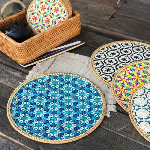 藤编彩杯垫竹编盘墙面装饰品手工