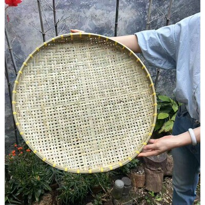 竹编制品农家圆形簸箕有孔竹筛子