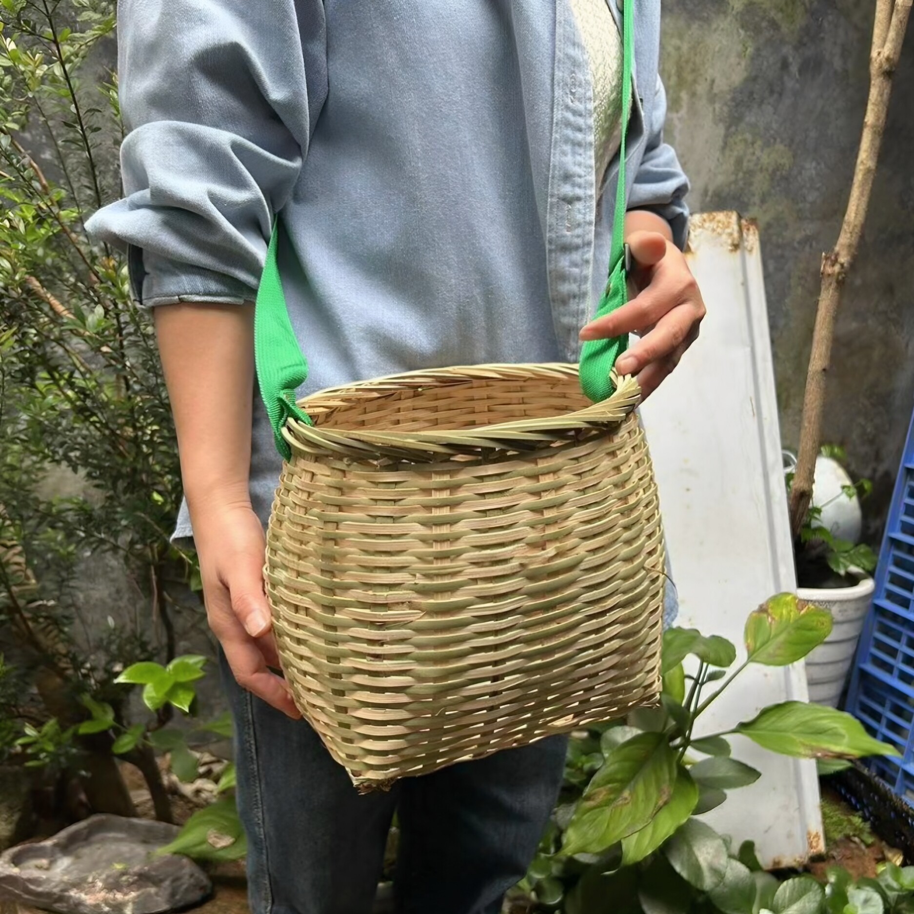 竹编采茶篓斜垮竹筐演出道具背篓